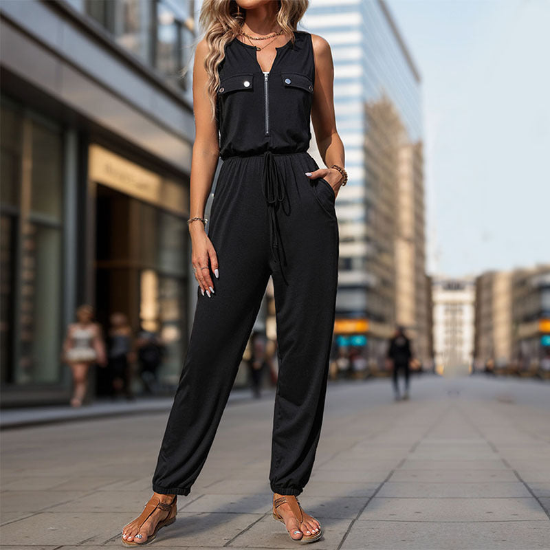 Damen Sportlicher Overall mit Reißverschluss und seitlichen Taschen EB