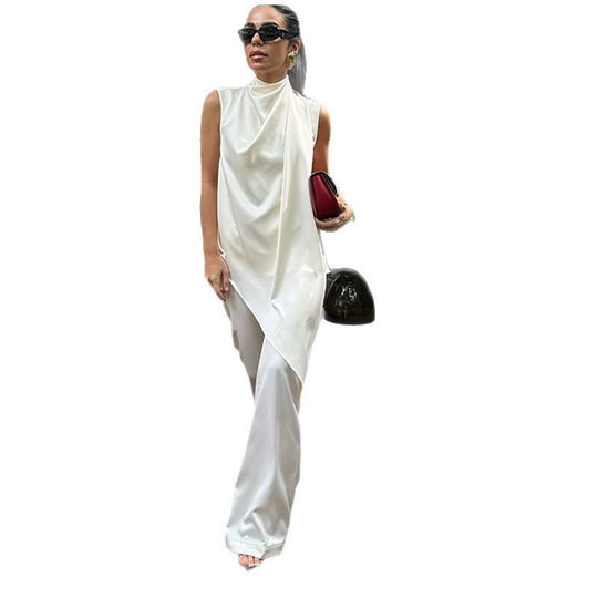 Damen elegante und fließende Chiffon-Hose mit asymmetrischem Schnitt EB