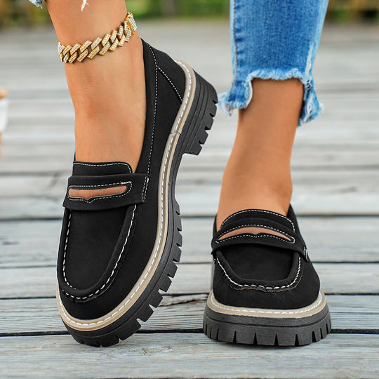 Damen Chunky Loafers mit rutschfester Sohle und dekorativem Riemen EB