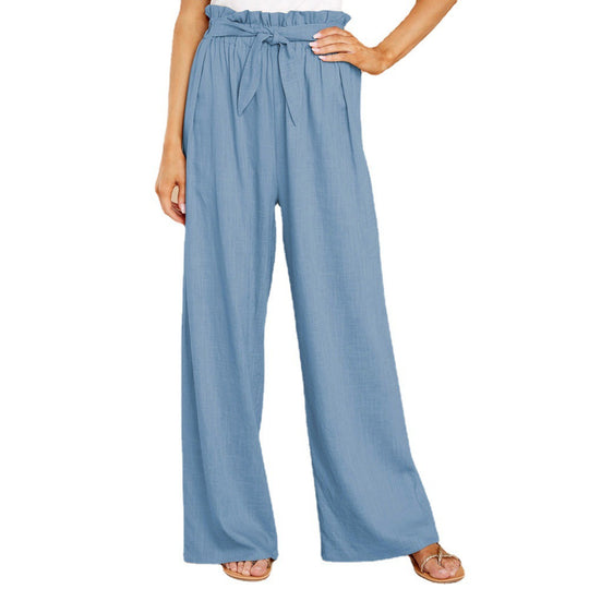 Damen nan Leinenhose mit Paperbag-Bund und weitem Bein EB