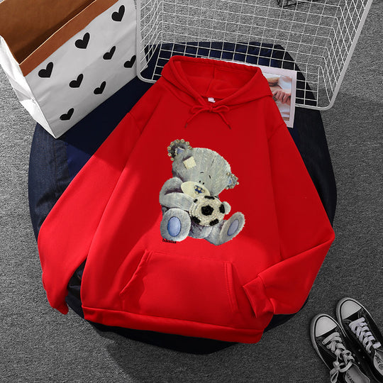 Damen nan kuscheliger Kapuzenpullover mit Teddy-Applikation, weichem Fleece-Futter und Kängurutasche EB