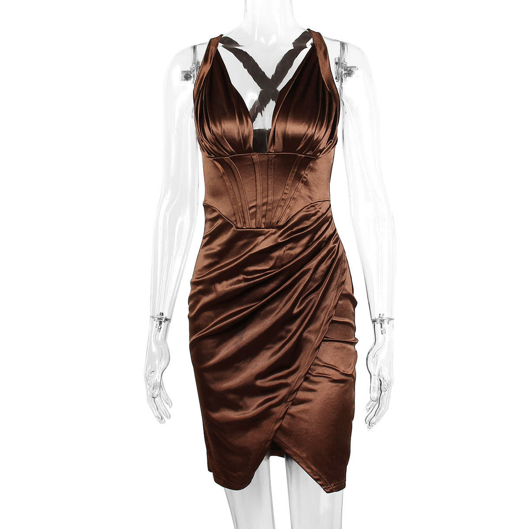 Damen Elegantes Abendkleid mit tiefem Ausschnitt und seitlichem Schlitz EB