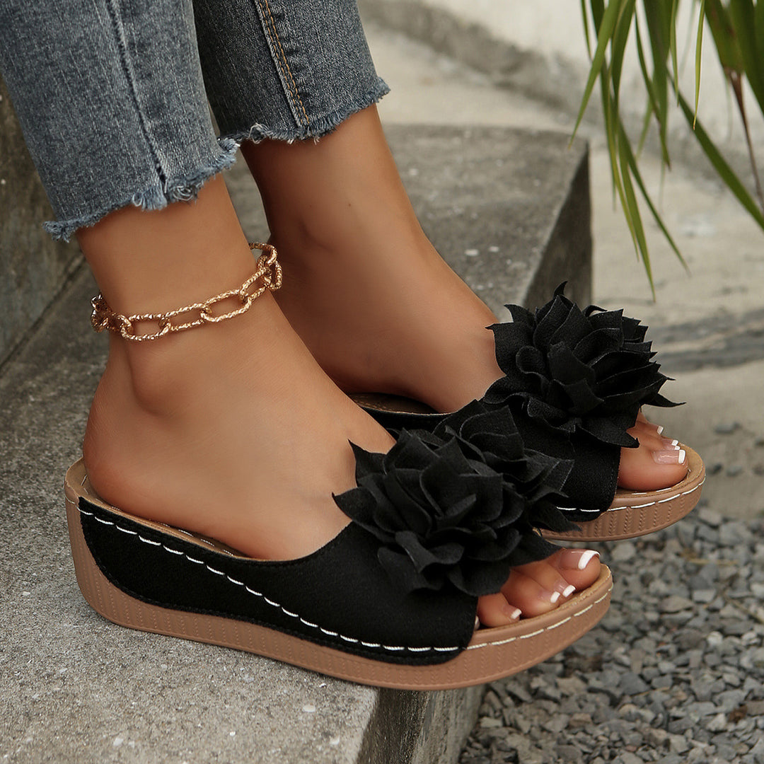Damen Komfortable Slides mit dekorativem Blumen-Design EB