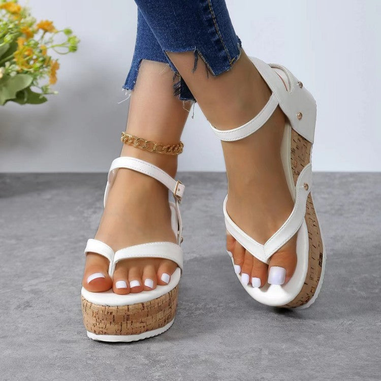 Damen mit modischem Kork-Plateau und verstellbarem Riemendesign Sandalen EB