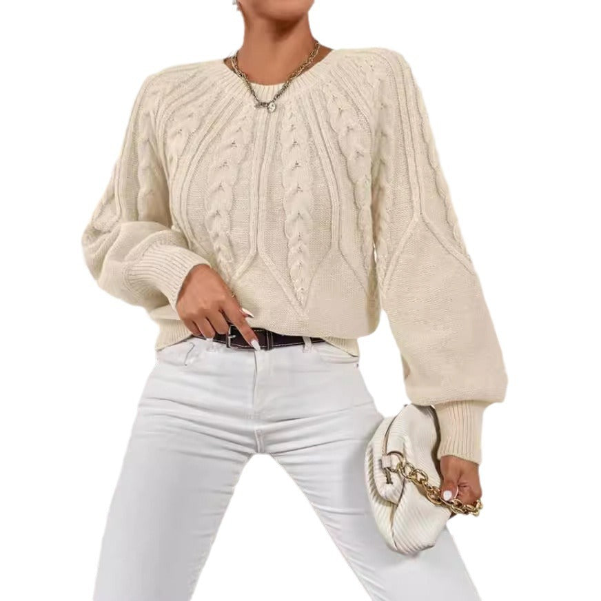 Damen Strickpullover mit Zopfmuster und weitem Schnitt EB