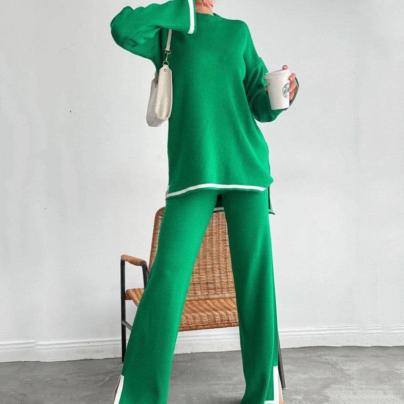 Damen entspannendes Loungewear-Set mit kontrastierenden Saumdetails EB