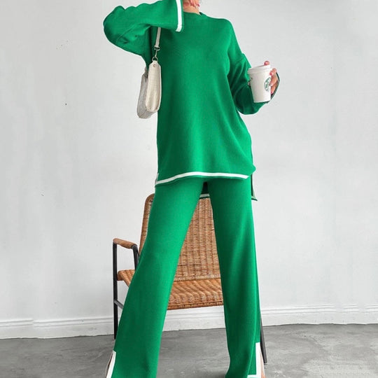 Damen entspannendes Loungewear-Set mit kontrastierenden Saumdetails EB