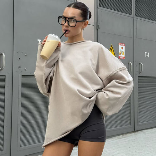 Damen stylischer Oversized Pullover mit modischen Ärmeldetails EB