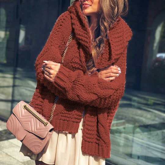 Damen Grobstrickjacke im lässigen Oversized-Stil mit Schalkragen und großen Taschen EB