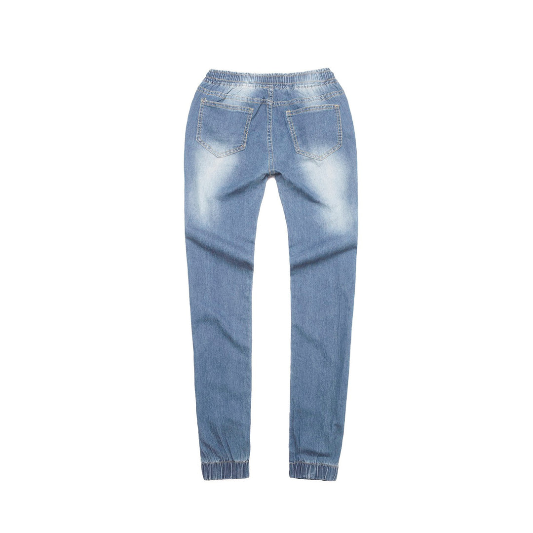 Damen nan schmal geschnittene Denim-Jogginghose mit Elastikbund, Tunnelzug und elastischen Beinbündchen EB