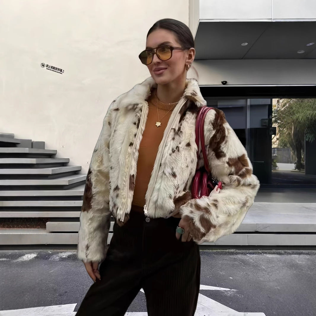 Damen modische und strapazierfähige Kunstpelzjacke EB