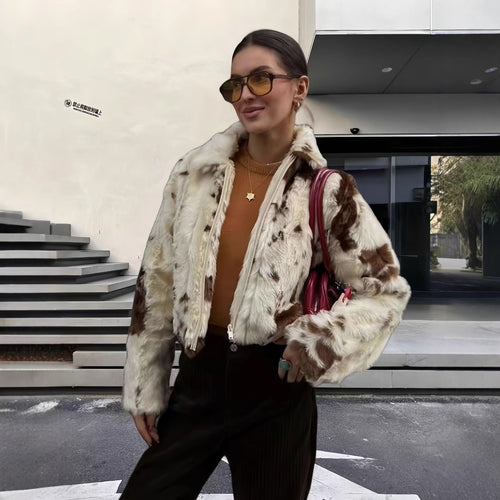 Damen modische und strapazierfähige Kunstpelzjacke EB