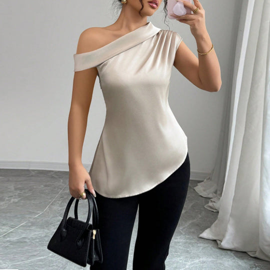 Damen charmantes asymmetrisches Oberteil mit Rüschendetails und einer Schulter EB