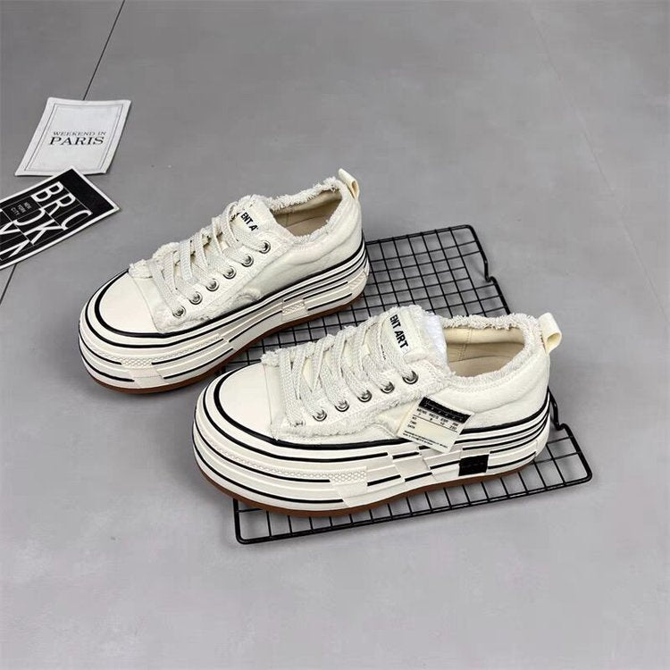 Damen modische Plateausneaker mit ausgefranstem Design und tiefem Profil EB