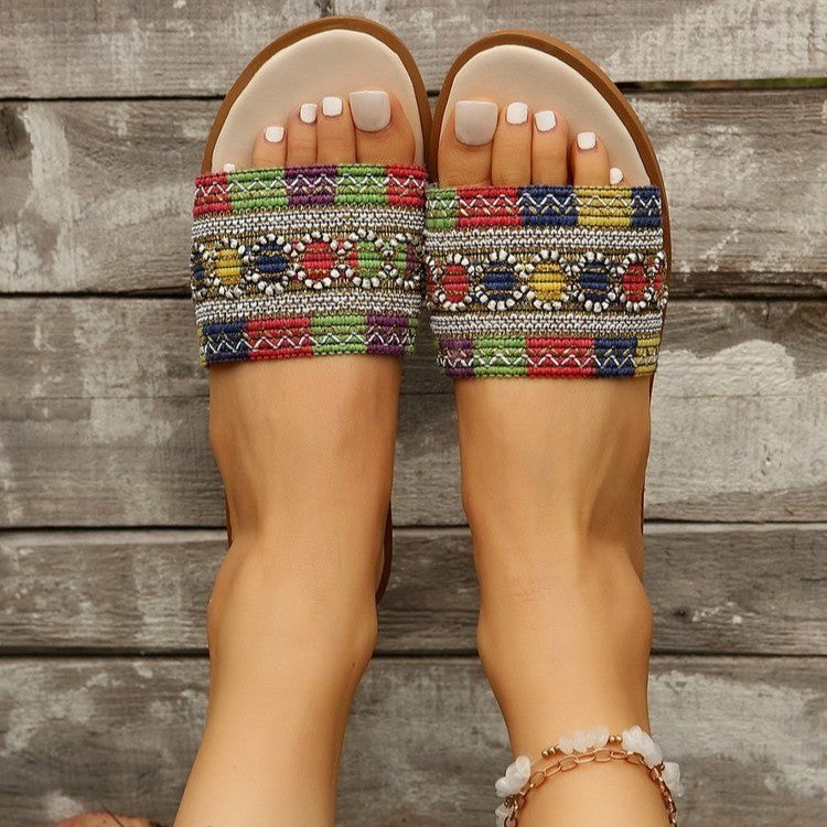 Damen Trendige Mules mit buntem Stickdesign EB