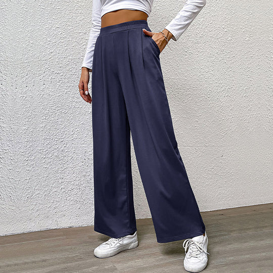 Damen Weite Plissee-Hose mit hohem Bund und praktischen Taschen EB