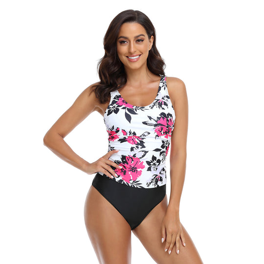 Damen Einteiler Badeanzug mit floralem Design und hohem Bauchweg EB