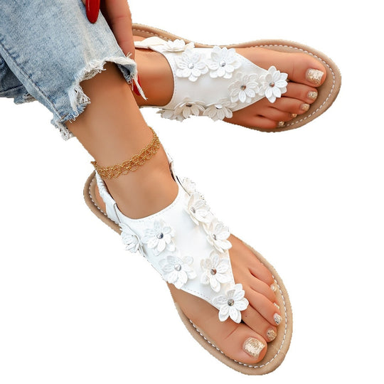Damen Zehentrenner-Sandalen mit floralem Design und elastischem Riemendesign EB