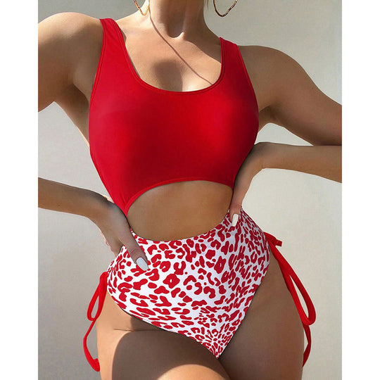 Damen Cut-Out Badeanzug mit hoher Taille und animalischem Muster EB
