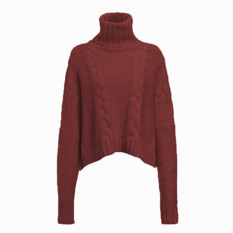 Damen Grobstrickpullover mit hohem Kragen und einzigartigem Zopfdesign EB