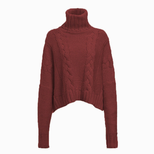 Damen Grobstrickpullover mit hohem Kragen und einzigartigem Zopfdesign EB
