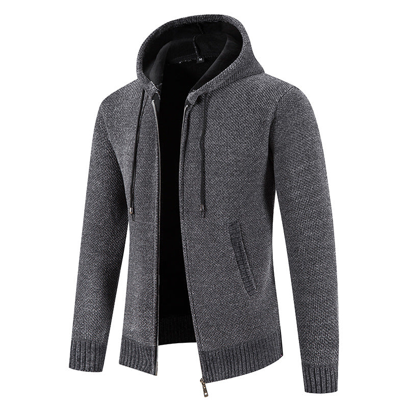 Herren Strickjacke mit Kapuze und strukturiertem Design EB