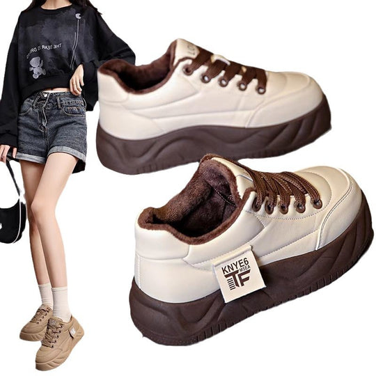 Damen Fleecegefütterte Chunky Sneakers mit rutschfester Sohle und modischem Design EB