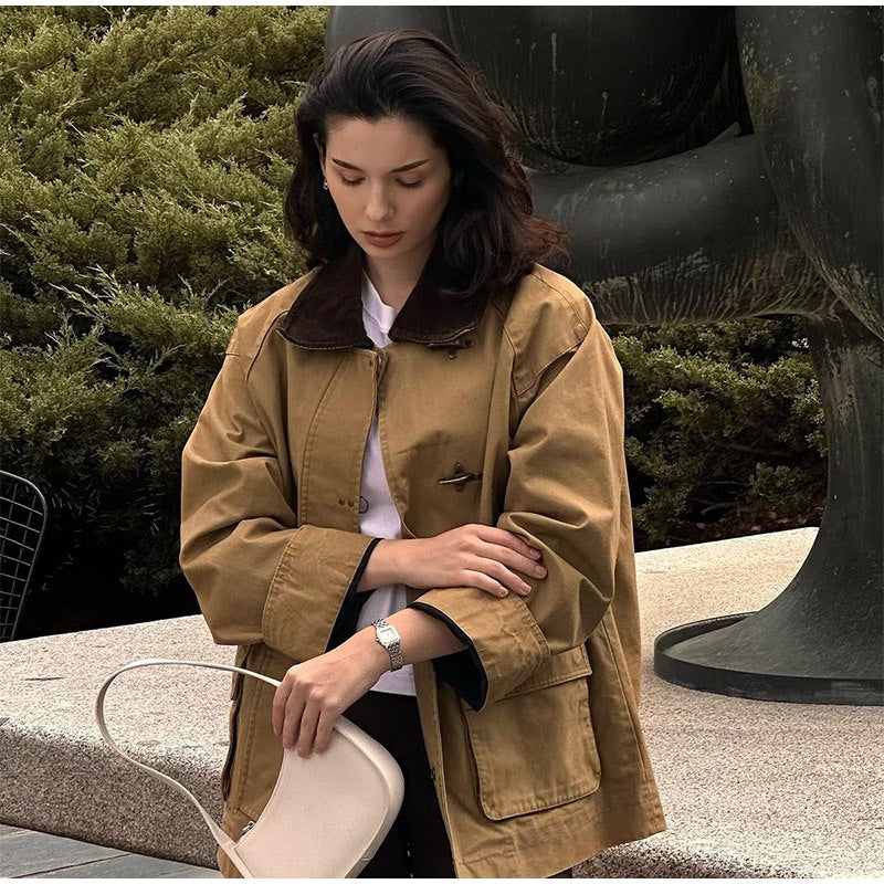 Damen modische Utility-Jacke mit klassischem Kragen und praktischen Taschen EB