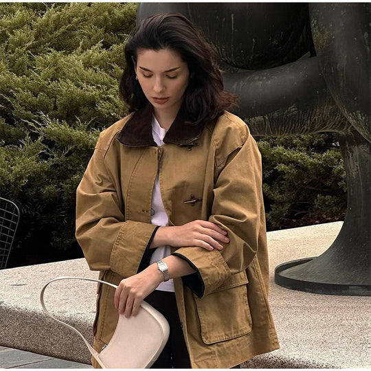 Damen modische Utility-Jacke mit klassischem Kragen und praktischen Taschen EB