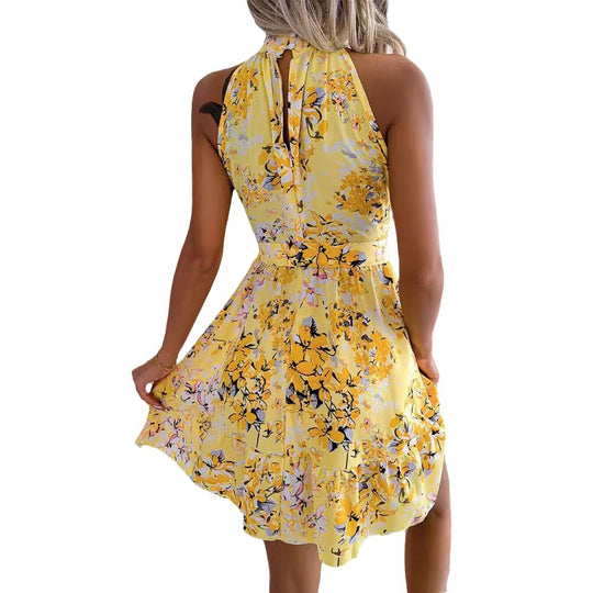 Damen Sommerkleid mit elegantem Stehkragen und verspieltem Blumenmuster EB