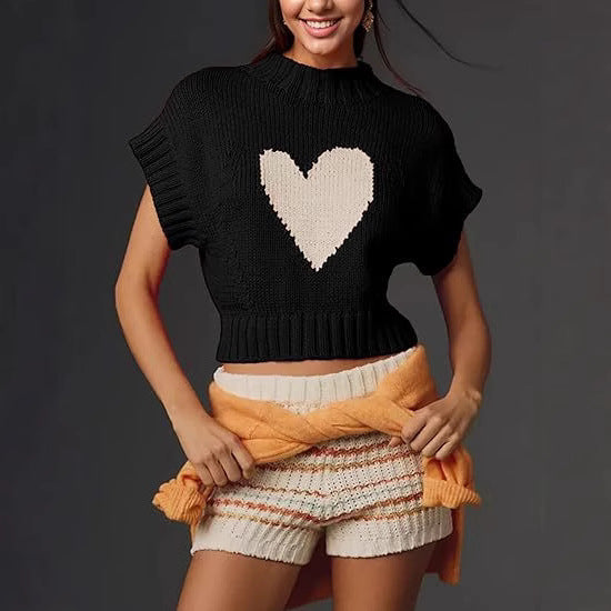 Damen Pullover mit Herzmotiv und kurzem Schnitt EB