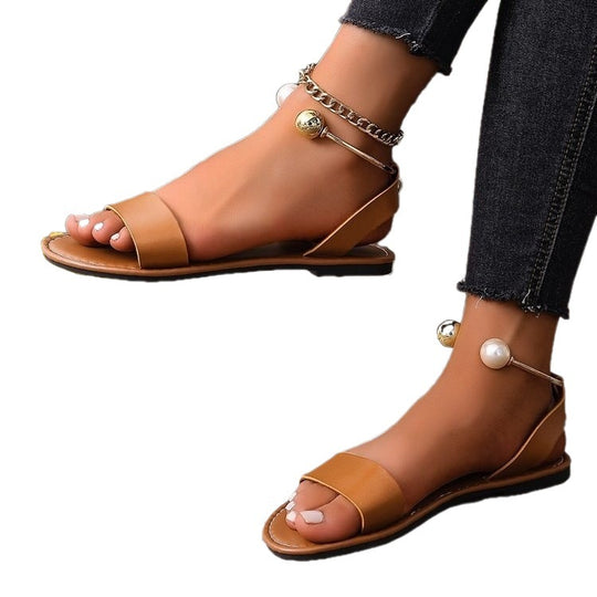 Damen Flache Sandalen mit modischem Schmuckdetail EB