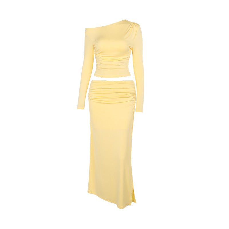 Damen Asymmetrisches Crop‑Top und taillenbetonter Maxirock‑Set aus Stretchjersey EB