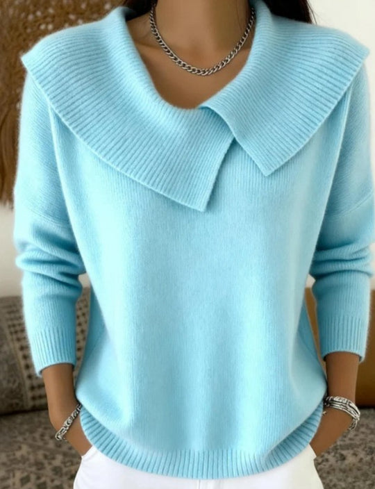 Damen nan grobgestrickter Pullover mit übergroßem Matrosenkragen und gerippten Abschlüssen EB