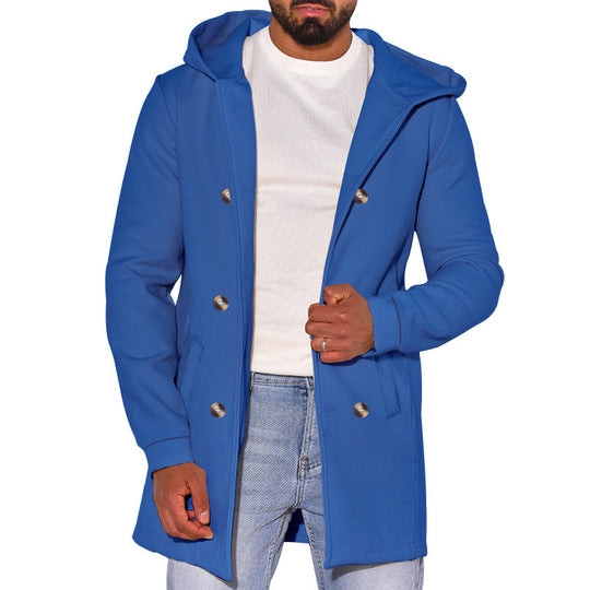 Herren modische Jacke mit Kapuze und doppelter Knopfleiste EB