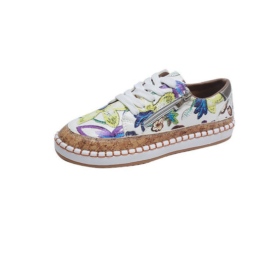 Damen florale Plateausneaker mit Korkplateau, seitlichem Reißverschluss und gepolstertem Komfortfußbett EB