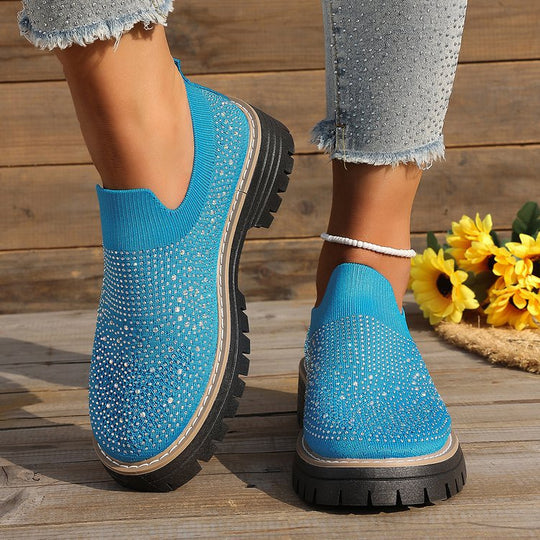 Damen Slip-On Sneakers mit funkelndem Strass und rutschfester Sohle EB