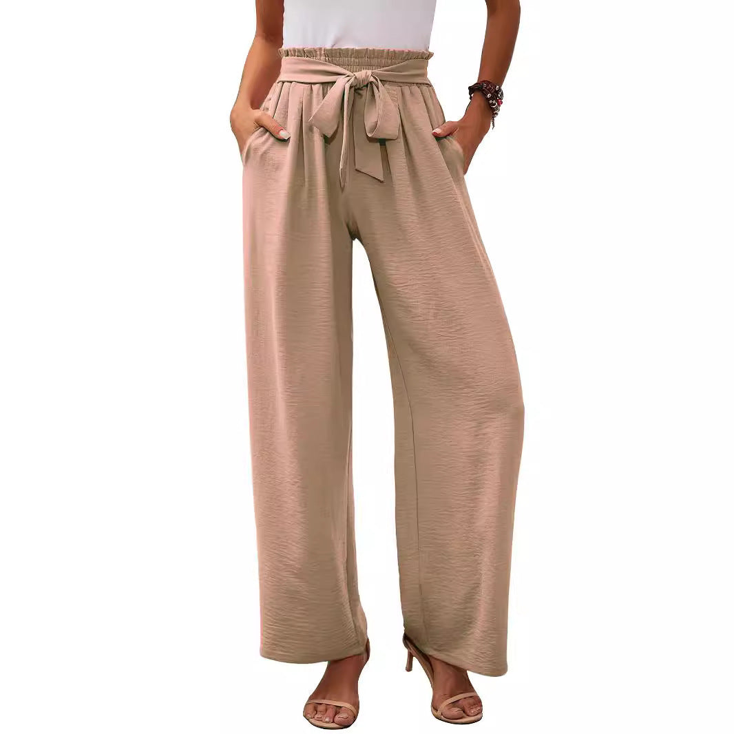 Damen weite Palazzo-Hose mit elastischem Bund und Bindegürtel EB