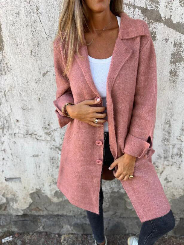 Damen nan Oversize Wollmix-Mantel mit Reverskragen aufgesetzten Taschen geknöpfter Front und umgeschlagenen Ärmeln EB