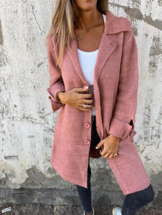 Damen nan Oversize Wollmix-Mantel mit Reverskragen aufgesetzten Taschen geknöpfter Front und umgeschlagenen Ärmeln EB