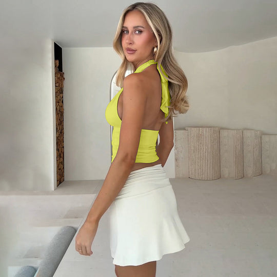 Damen Top mit raffiniertem Halterneck-Design und eleganter Schnalle EB