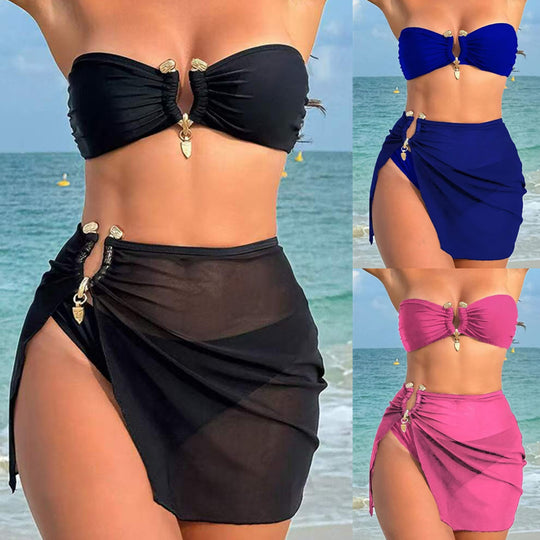 Damen Bikini-Set mit modisch gerafftem Oberteil und elegantem Wickelrock EB