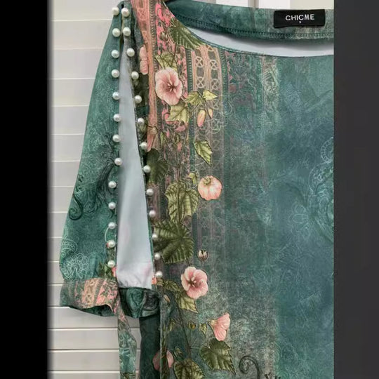 Damen Sommerkleid mit floralen Motiven und schulterfreiem Design EB