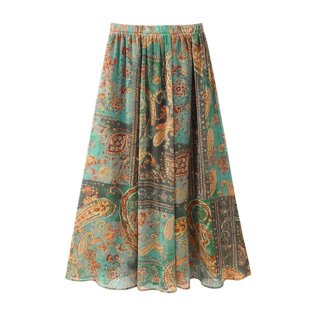 Damen Maxirock im eleganten Paisley-Muster mit elastischem Bund EB
