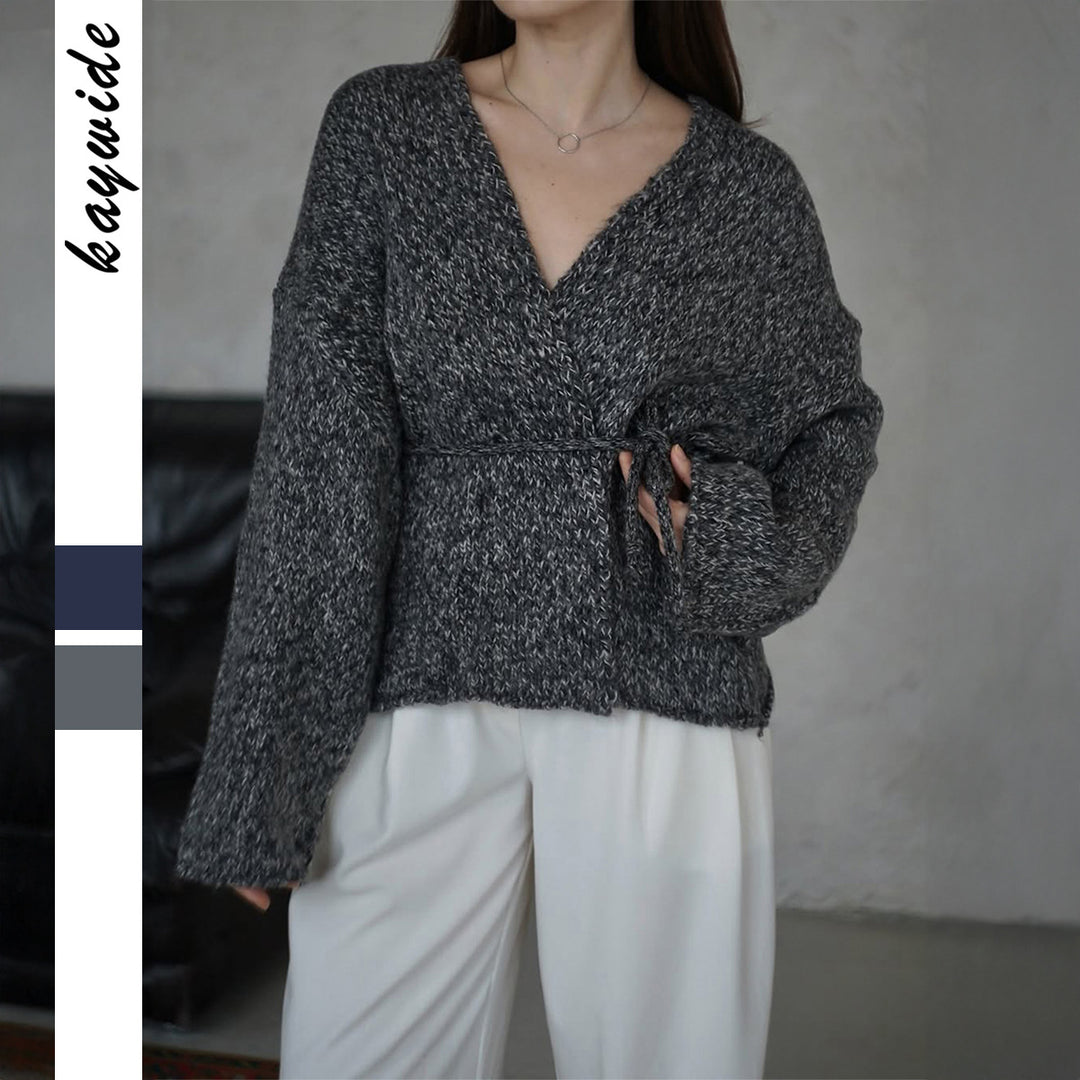 Damen nan oversize Bouclé-Strickjacke mit Taillengürtel und Kimonoärmeln EB