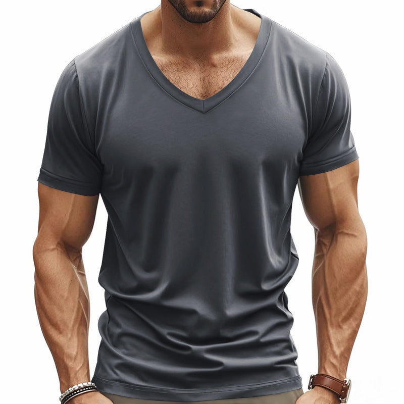 Herren V-Ausschnitt T-Shirt aus atmungsaktivem Baumwollmix mit modernem Schnitt EB