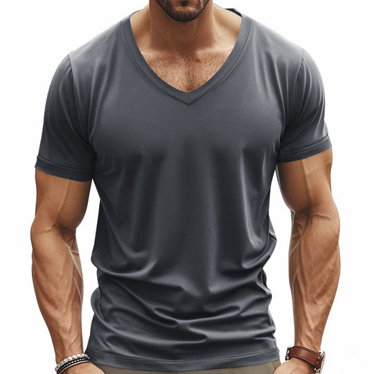 Herren V-Ausschnitt T-Shirt aus atmungsaktivem Baumwollmix mit modernem Schnitt EB