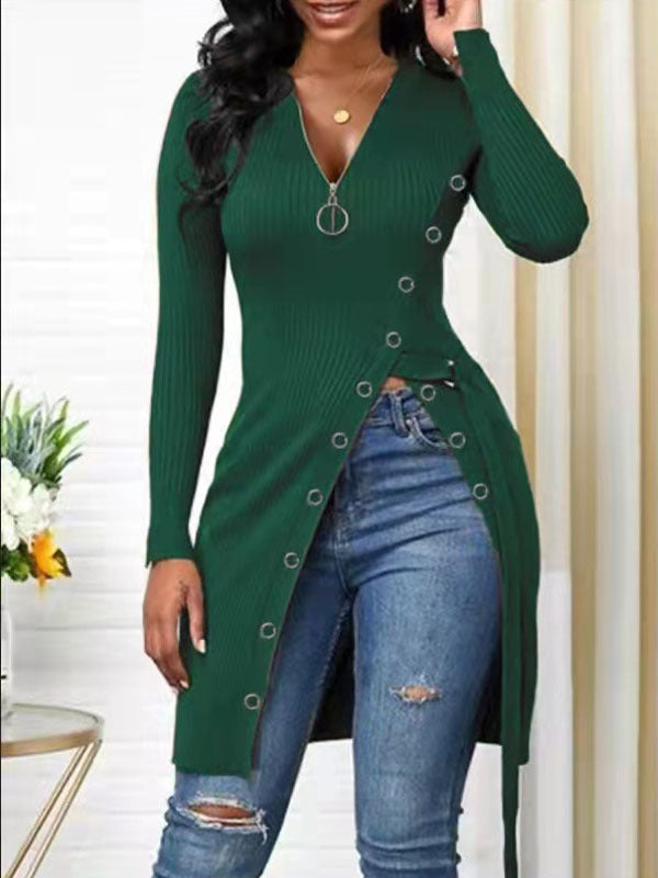 Damen Strickmantel mit asymmetrischem Schnitt und dekorativen Knopfdetails EB