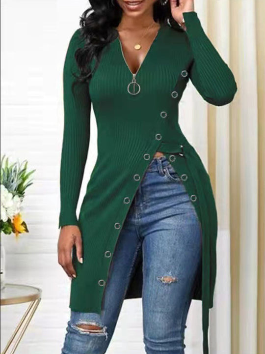 Damen Strickmantel mit asymmetrischem Schnitt und dekorativen Knopfdetails EB