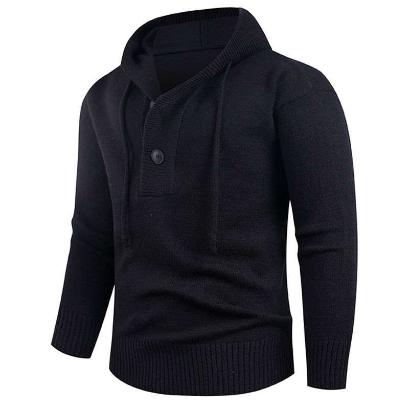 Herren modischer Pullover mit hohem Kragen und funktionalen Knöpfen EB